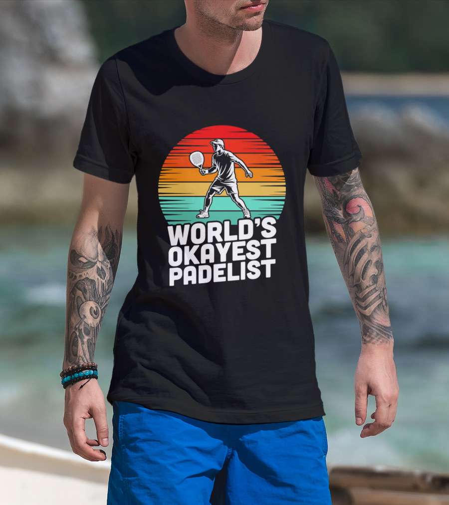 World's Okayest Padelist Retro Sunset Paddle Player T-Shirt