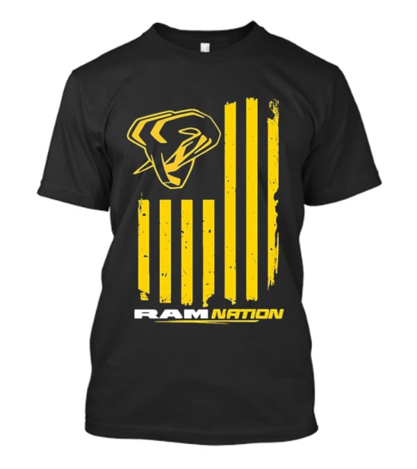 Ram Nation USA Flag Yellow Ram Head Stripes T-Shirt