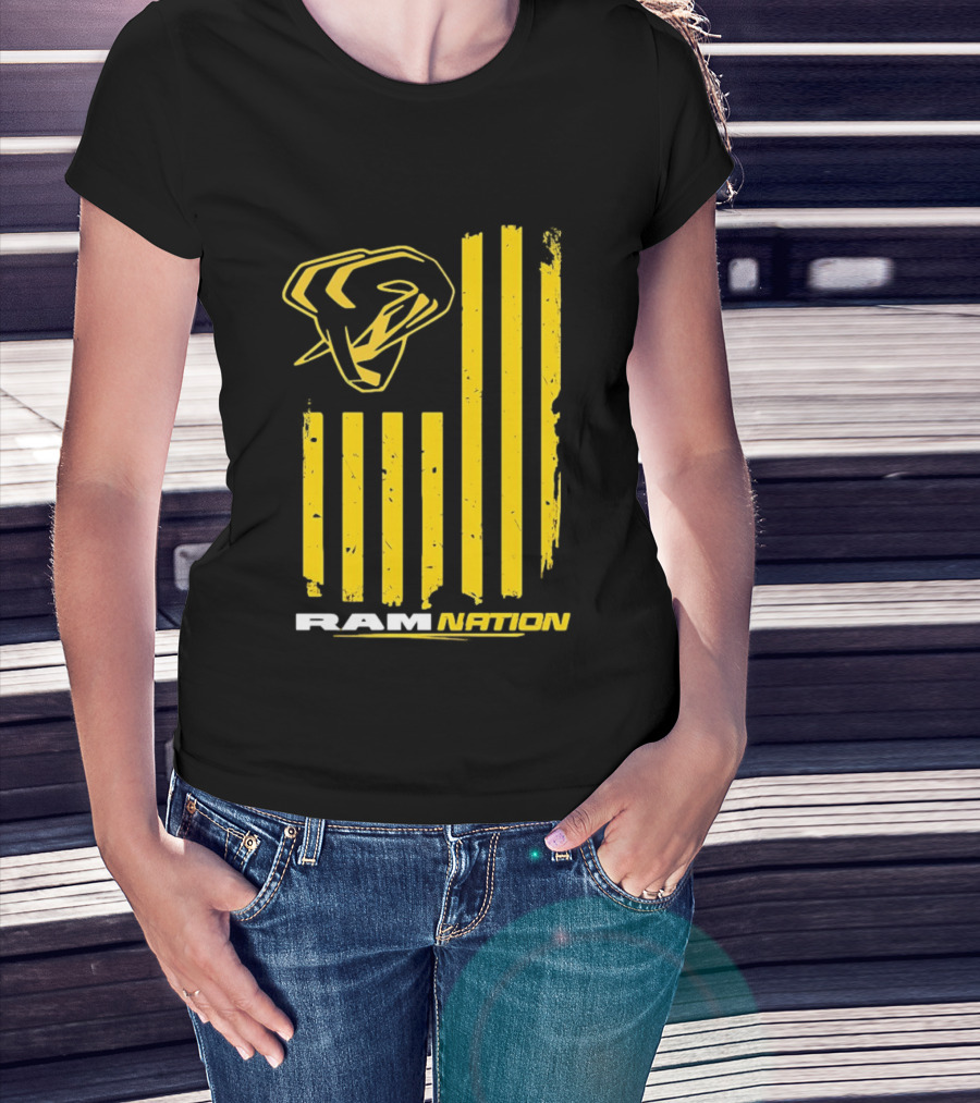 Ram Nation USA Flag Yellow Ram Head Stripes T-Shirt