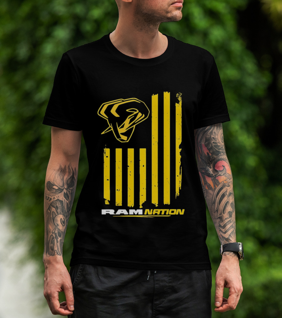 Ram Nation USA Flag Yellow Ram Head Stripes T-Shirt