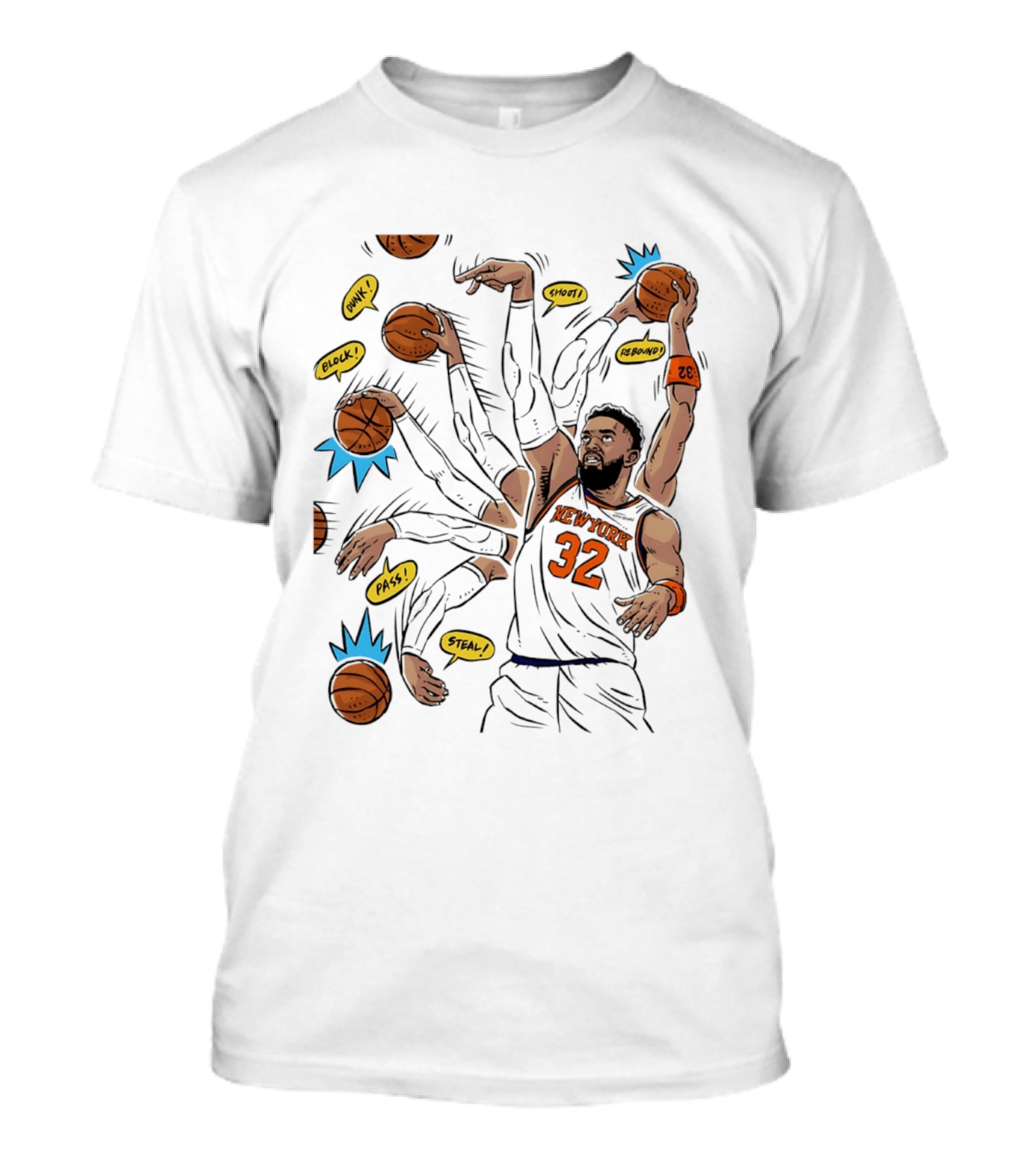 New York Basketball Knicks Dunk Shoot Rebound Pass Steal Block Black Player 32 T-Shirt