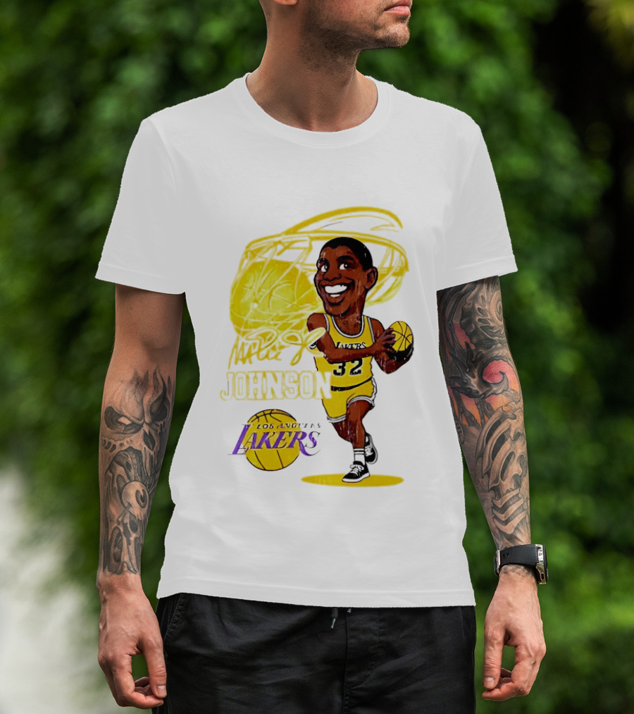 Magic Johnson 32 Los Angeles Lakers Basketball Caricature T-Shirt