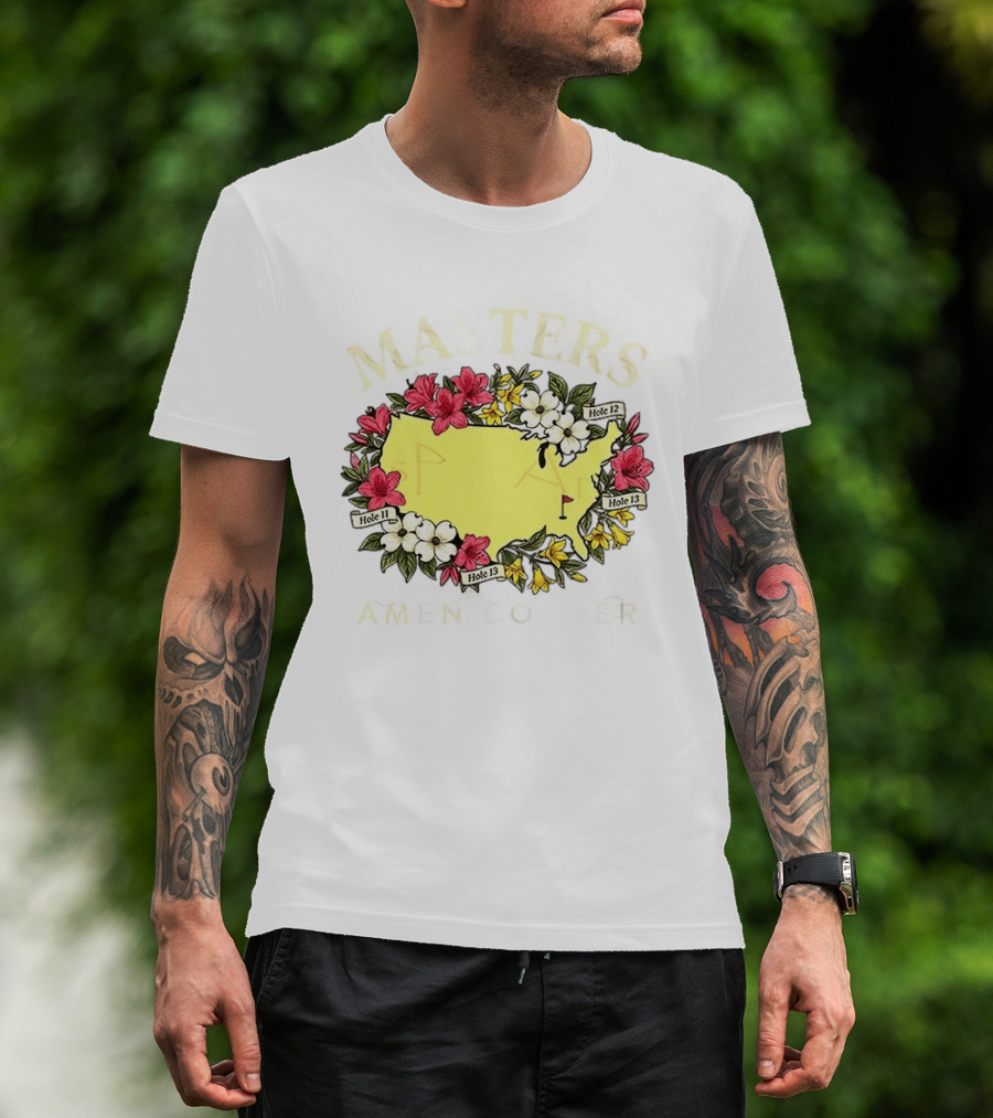 Masters Golf Tournament Augusta National Golf Club 2026 Hole 11 12 13 Map Flower T-Shirt