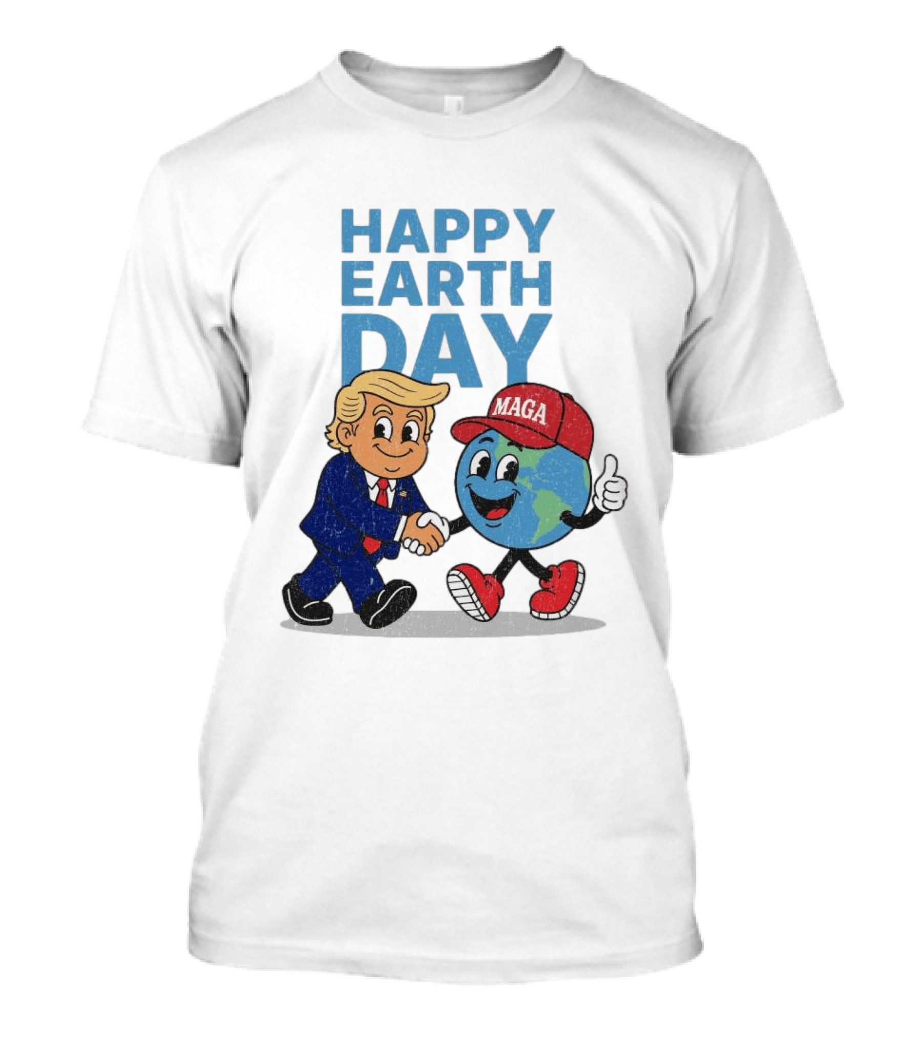 Happy Earth Day Trump MAGA Earth Cartoon Shaking Hands T-Shirt