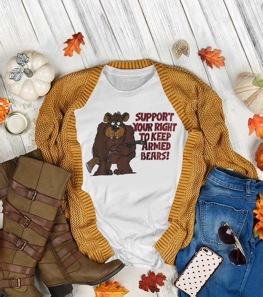 Support Your Right to Keep Armed Bears Cartoon Bear with Rifle T-Shirt