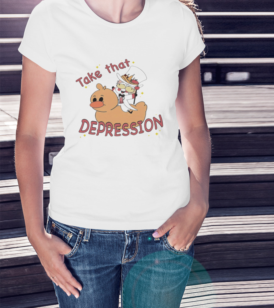 Take That Depression Hazbin Hotel Top Hat Character On Rubber Duck T-Shirt