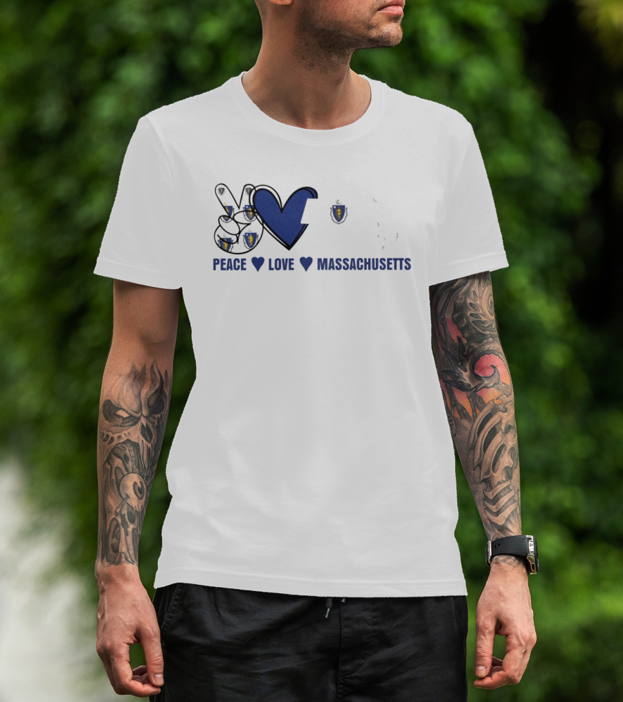 Peace Love Massachusetts With State Map T-Shirt