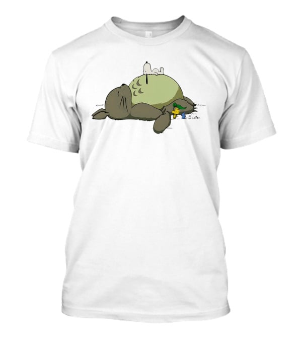 Totoro And Snoopy Sleeping With Woodstock And Classic Cartoon Characters T-Shirt