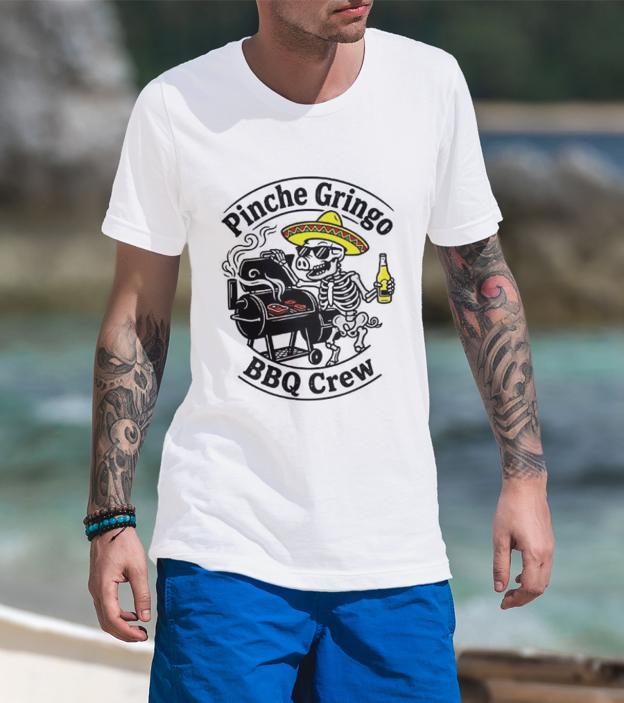 Pinche Gringo BBQ Crew Sombrero Smoking Grilling Fun T-Shirt