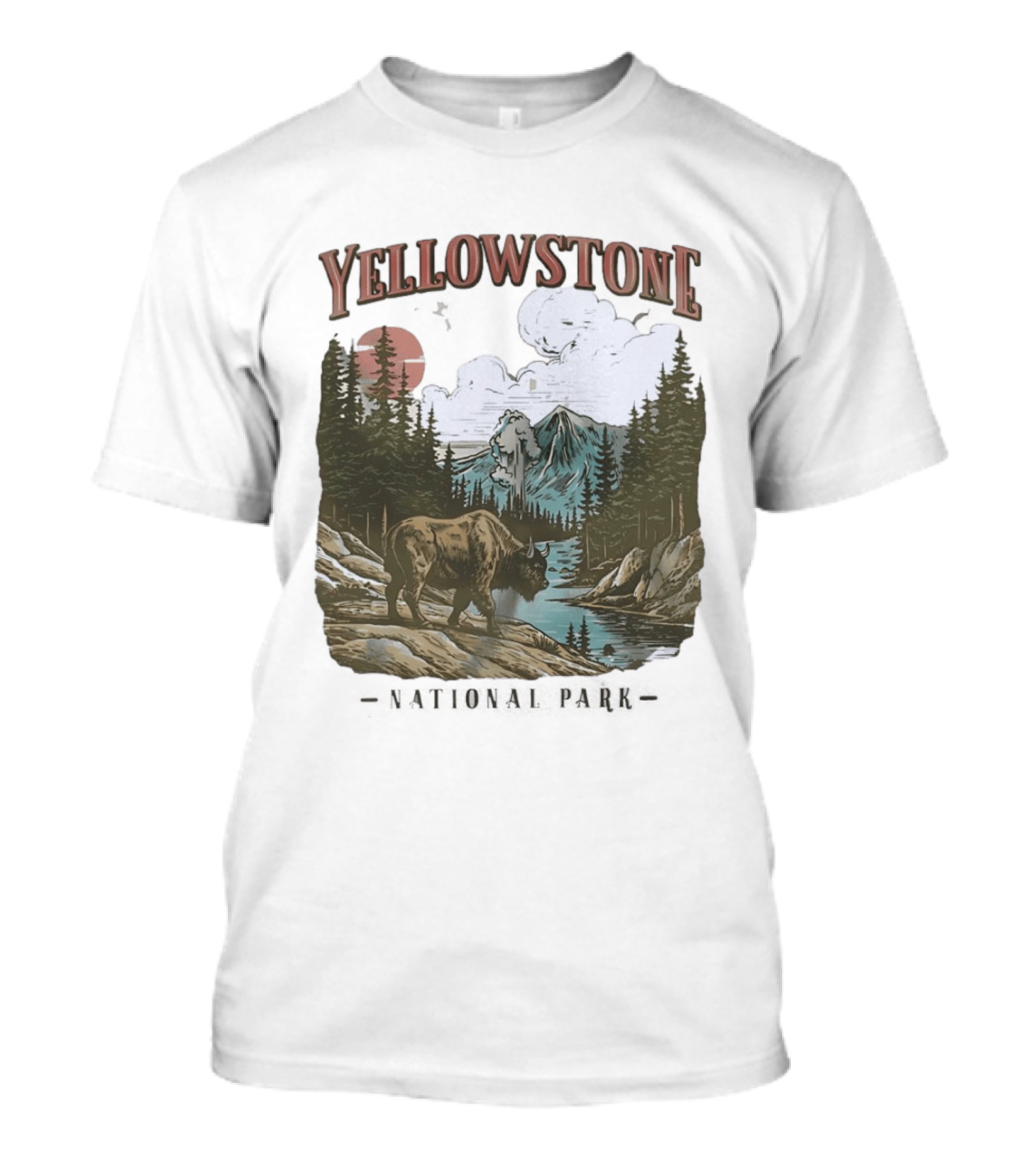Yellowstone National Park Wild Buffalo By Stream Scenic Landscape T-Shirt