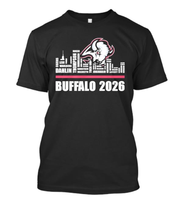 Buffalo Sabres 2026 NHL Ice Hockey Skyline Players City Shape T-Shirt