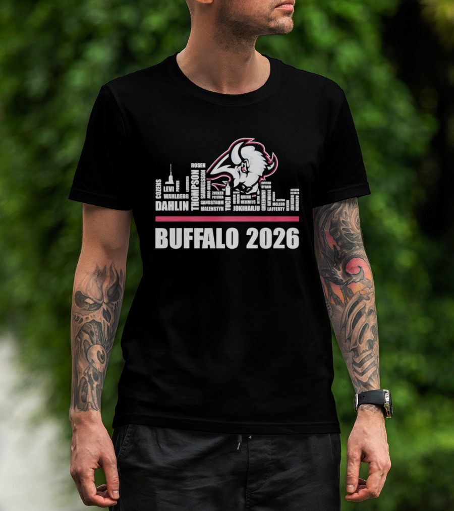Buffalo Sabres 2026 NHL Ice Hockey Skyline Players City Shape T-Shirt