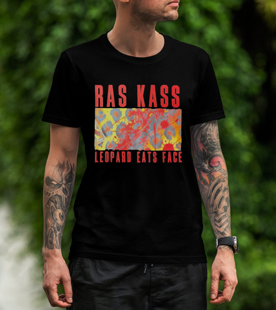 Ras Kass Leopard Eats Face Abstract Art With Blood Splatter And Animal Print T-Shirt