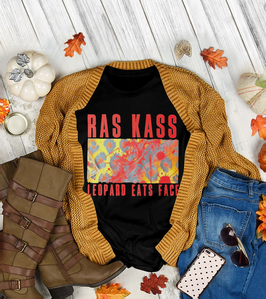 Ras Kass Leopard Eats Face Abstract Art with Blood Splatter and Animal Print T-Shirt