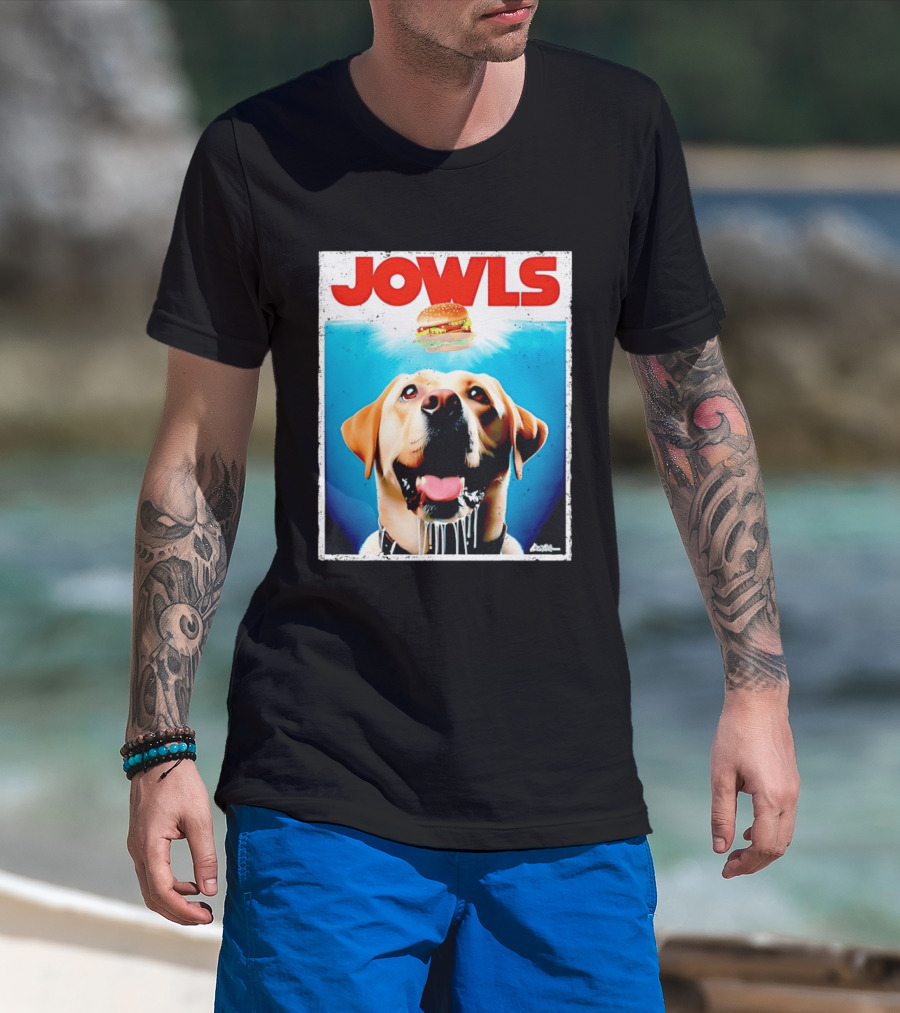 Jowls Labrador Dog Looking At Hamburger T-Shirt