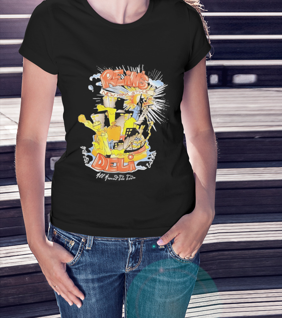 Rein's New York Style Deli Statue Of Liberty Cityscape Explosion T-Shirt
