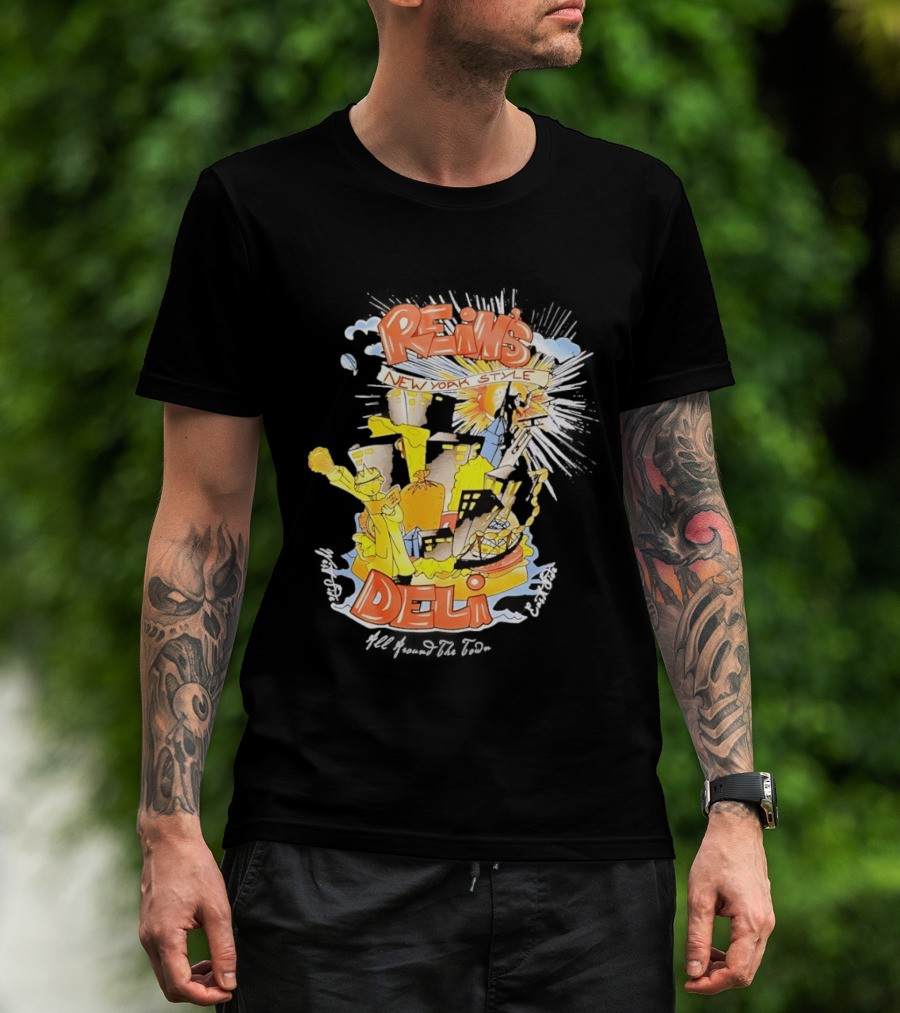 Rein's New York Style Deli Statue Of Liberty Cityscape Explosion T-Shirt