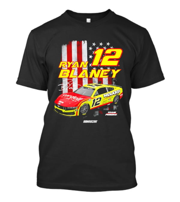 Ryan Blaney 12 Team Penske NASCAR American Flag Racing Car T-Shirt