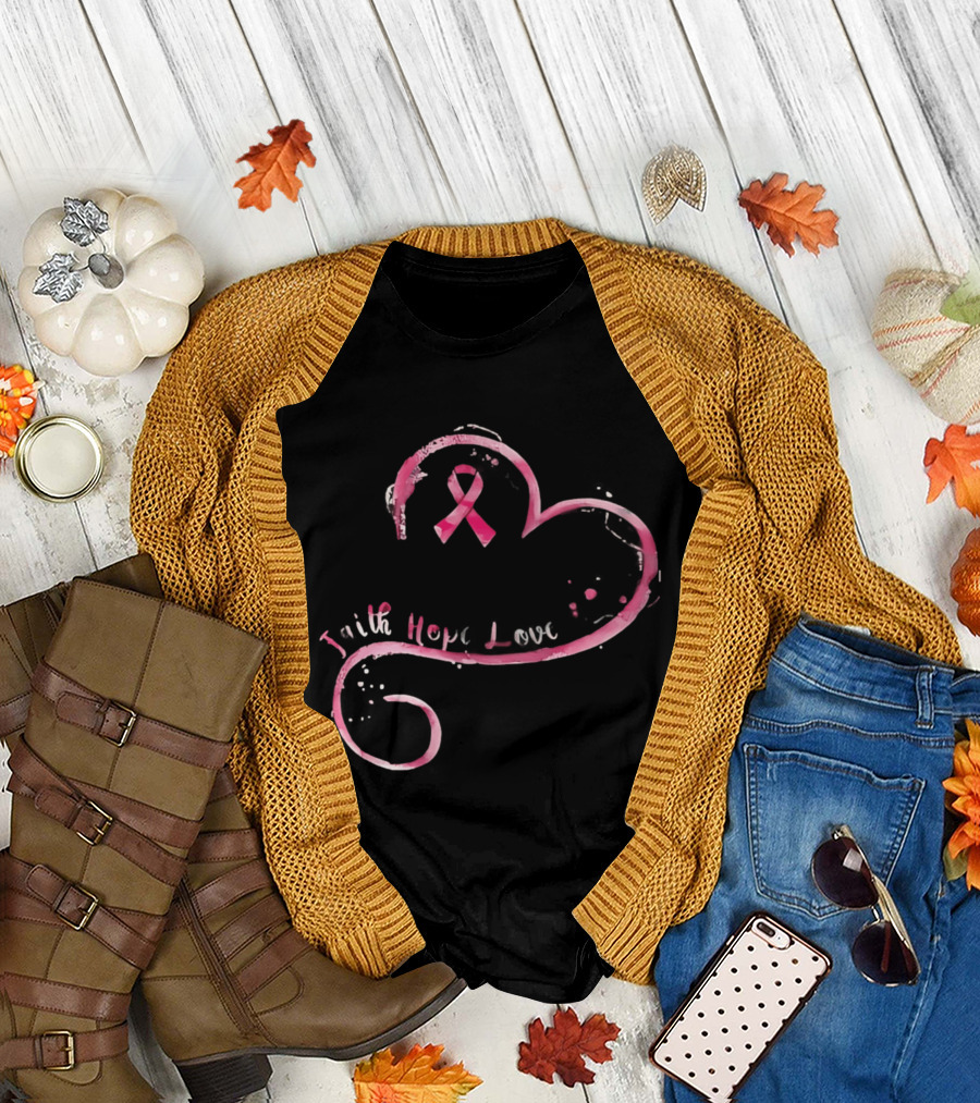 Faith Hope Love Pink Ribbon Breast Cancer Awareness Month T-Shirt