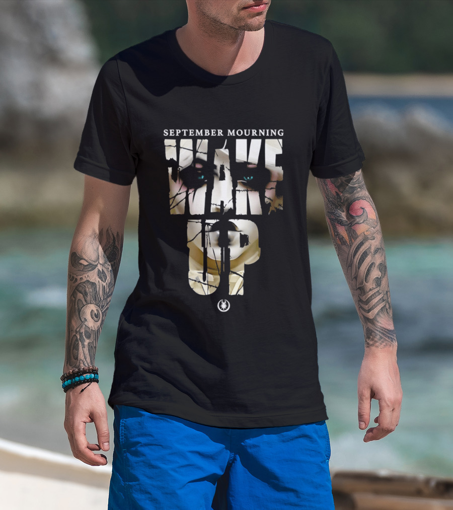 September Mourning Wake Up Graphic Text With Subtle Floral Eyes T-Shirt