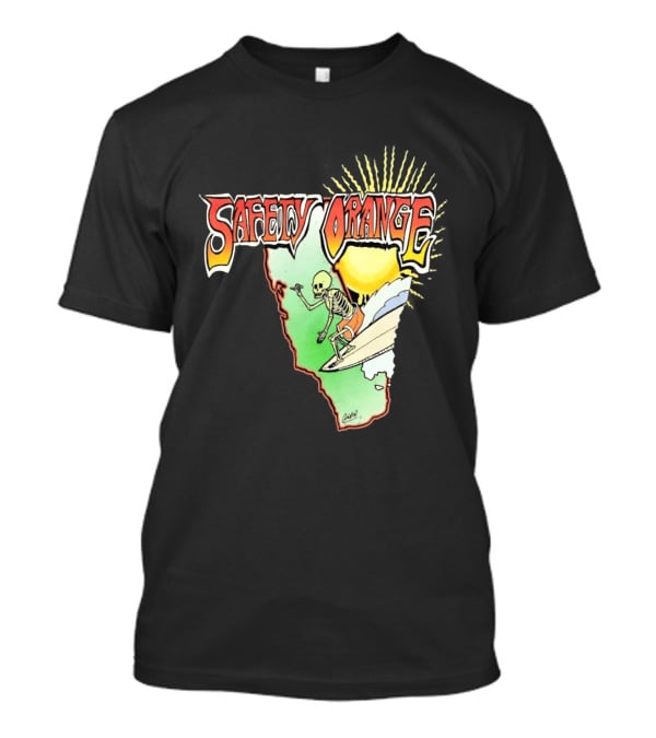 Safety Orange Skeleton Surfing Explosion Scene T-Shirt