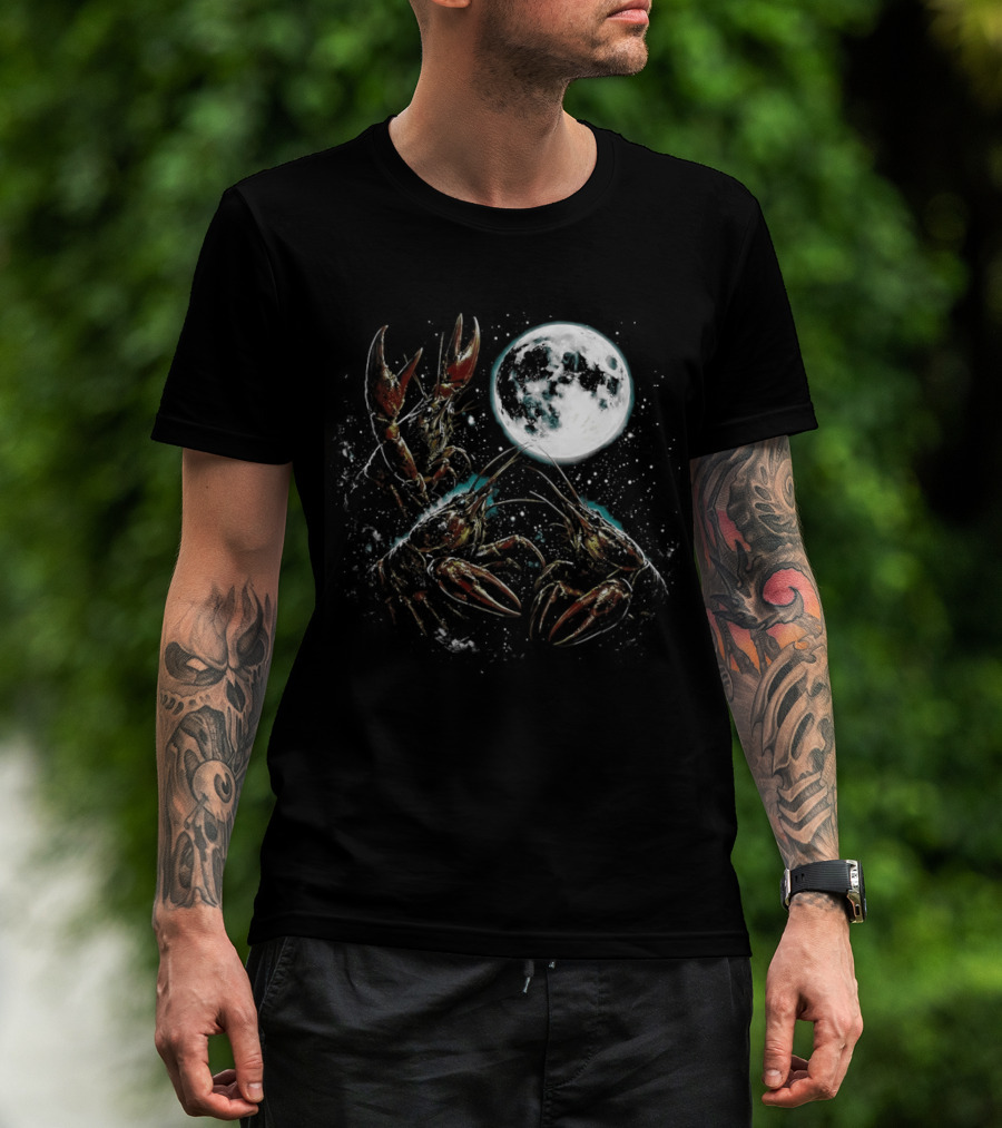 Three Crawfish Moon Galaxy Space Animal Lunar Crawdad Trio T-Shirt