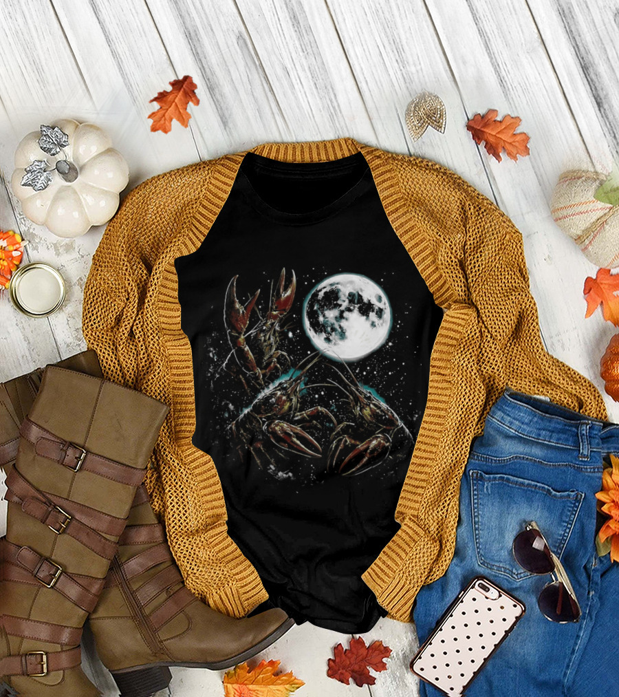 Three Crawfish Moon Galaxy Space Animal Lunar Crawdad Trio T-Shirt