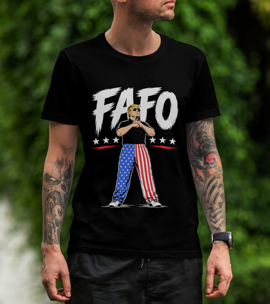 FAFO Patriotic USA Stars Stripes Pants With Figure And Shades T-Shirt