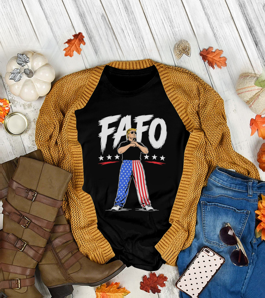 FAFO Patriotic USA Stars Stripes Pants with Figure and Shades T-Shirt