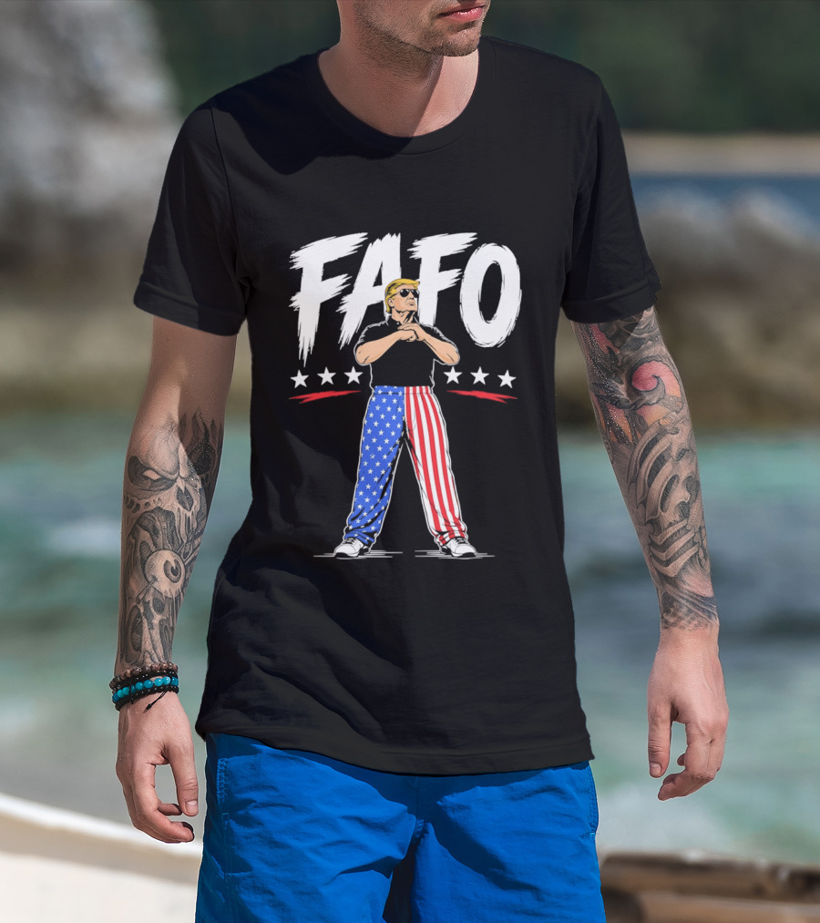 FAFO Patriotic USA Stars Stripes Pants With Figure And Shades T-Shirt