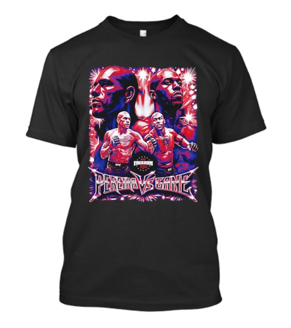 UFC Freedom 250 Pereira Vs Gane Event With Dramatic Fighter Portraits T-Shirt