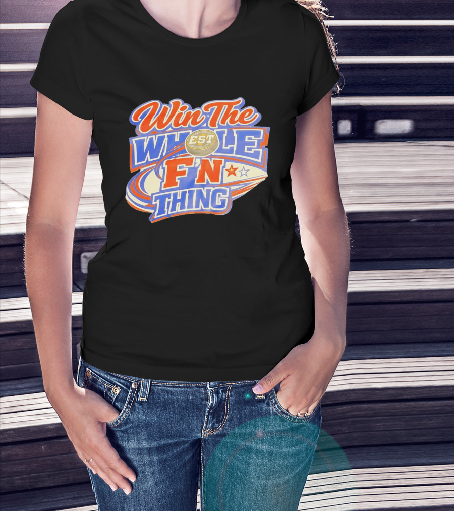 Win The Whole F'N Thing Hockey EST Red White Blue Stars T-Shirt