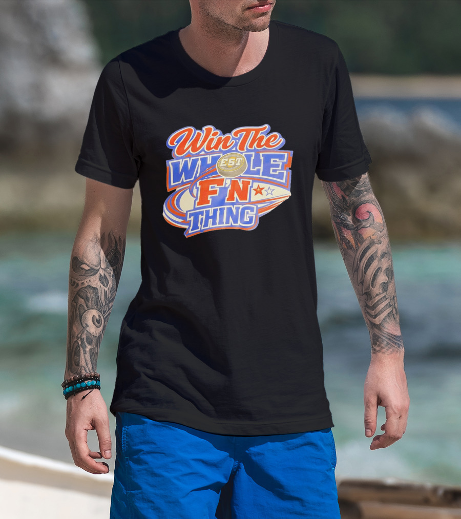 Win The Whole F'N Thing Hockey EST Red White Blue Stars T-Shirt