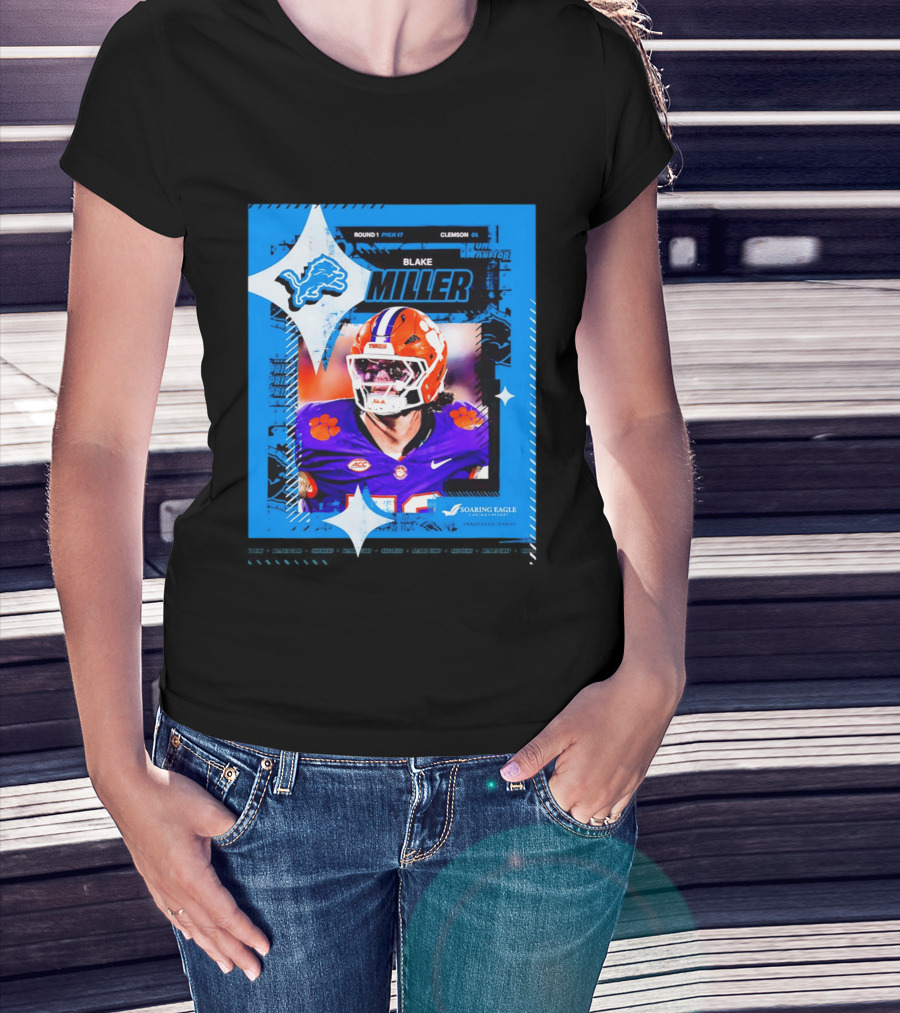 Blake Miller Clemson Round 1 Pick 17 Detroit Lions Tiger Uniform T-Shirt