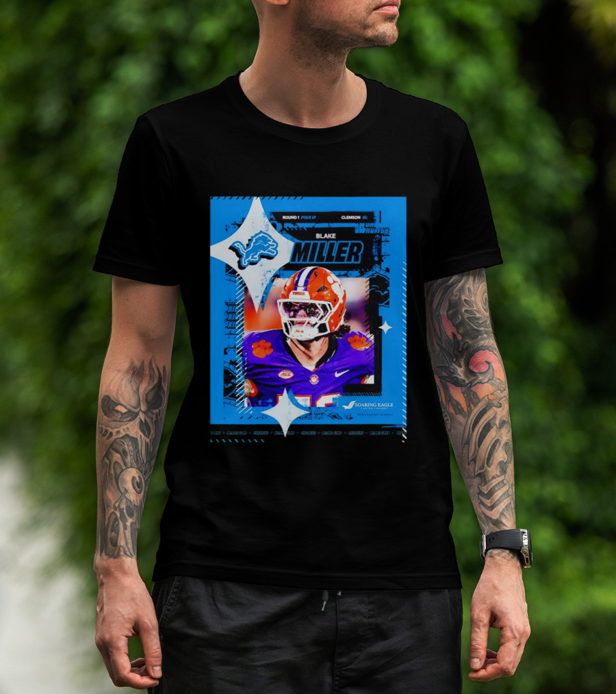 Blake Miller Clemson Round 1 Pick 17 Detroit Lions Tiger Uniform T-Shirt