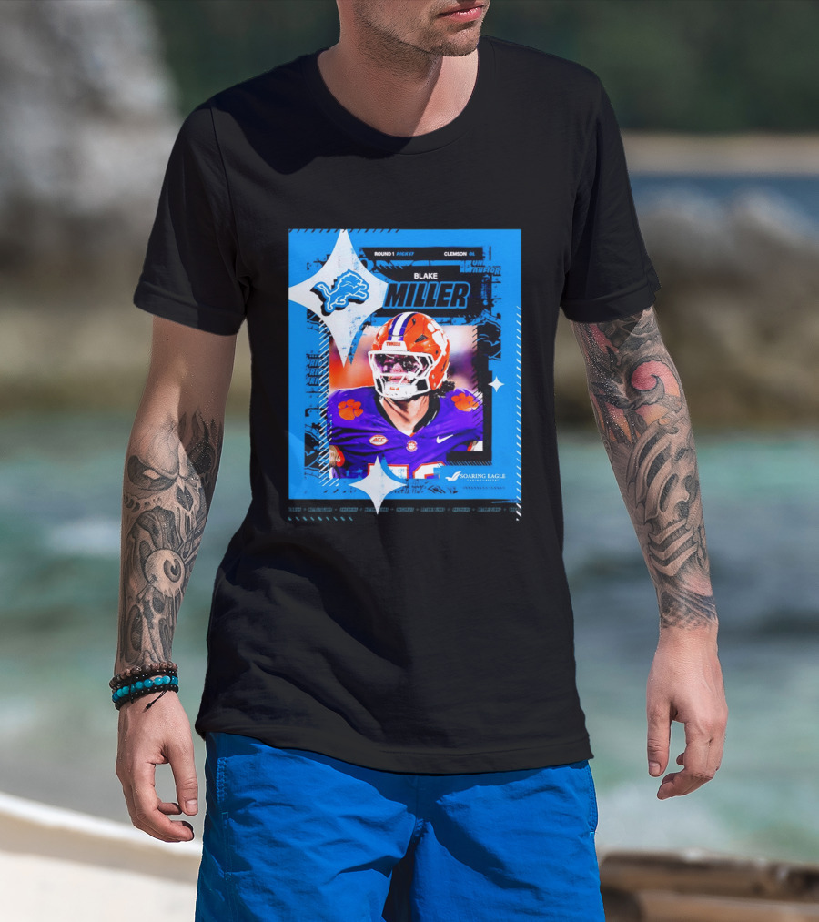 Blake Miller Clemson Round 1 Pick 17 Detroit Lions Tiger Uniform T-Shirt