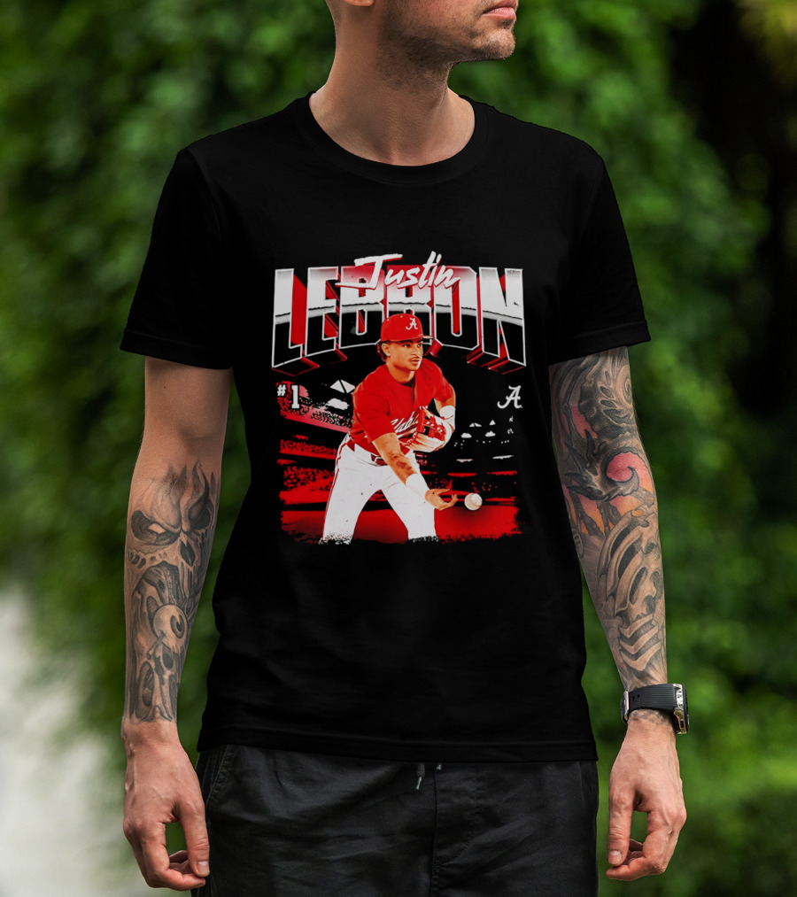 Justin Lebron Alabama Crimson Tide Baseball Player In Action T-Shirt