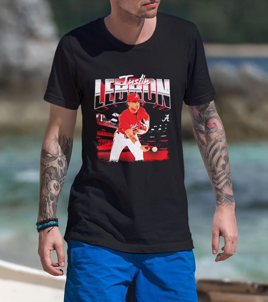 Justin Lebron Alabama Crimson Tide Baseball Player In Action T-Shirt