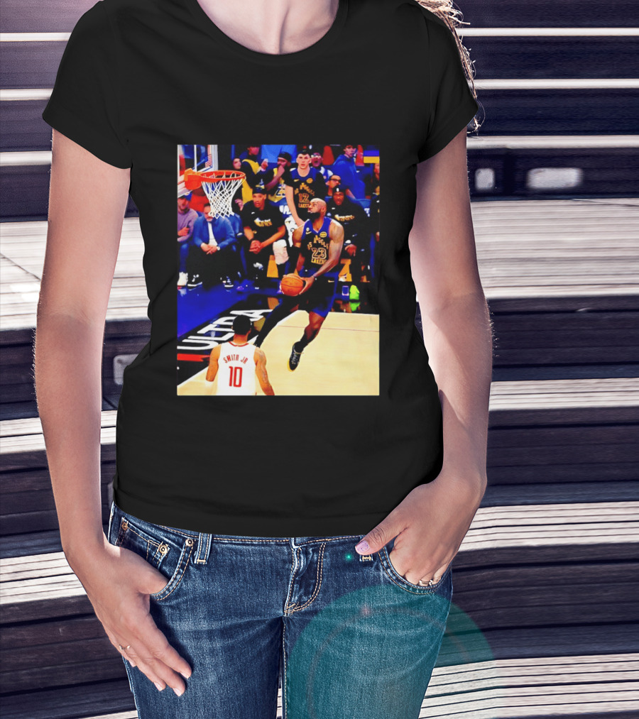 LeBron James Los Angeles Lakers Dunking Action Photo T-Shirt
