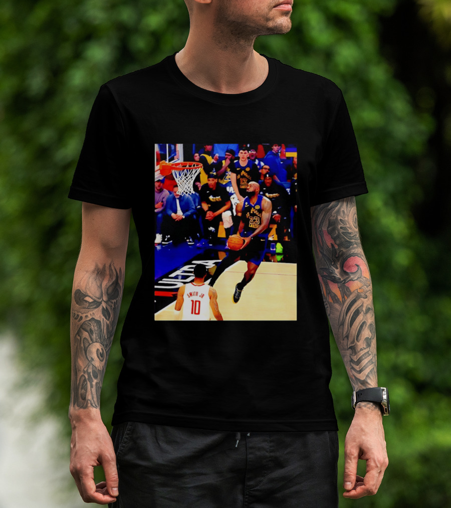 LeBron James Los Angeles Lakers Dunking Action Photo T-Shirt