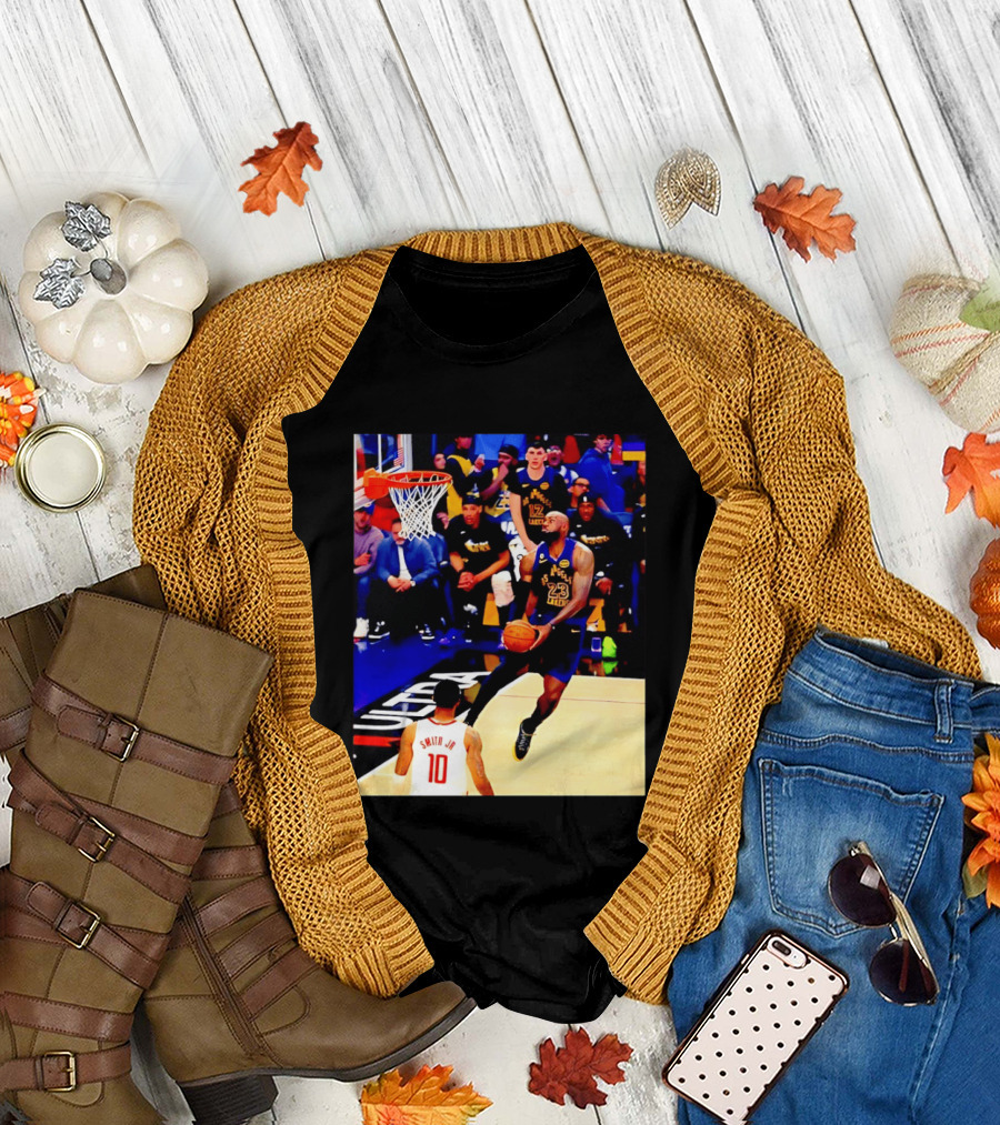 LeBron James Los Angeles Lakers Dunking Action Photo T-Shirt