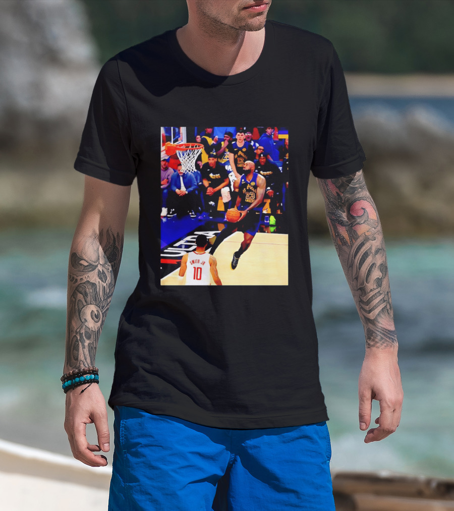 LeBron James Los Angeles Lakers Dunking Action Photo T-Shirt