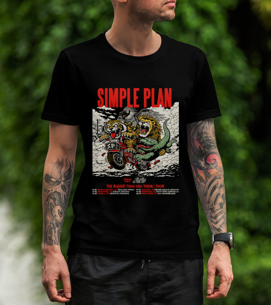 Simple Plan 2024 The Bigger Than You Think Tour Dates Lion And Monster Motocross T-Shirt