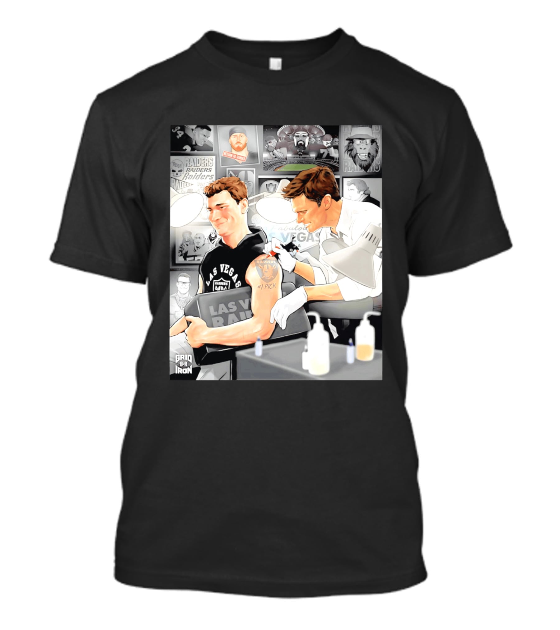 Las Vegas Raiders Fernando Mendoza Tom Brady Tattoo Moment With Raiders Art And Iconic Characters T-Shirt
