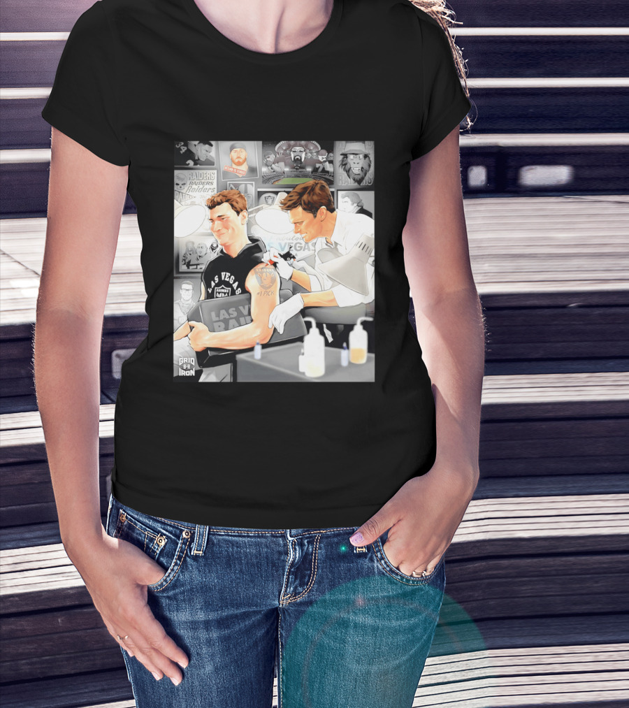 Las Vegas Raiders Fernando Mendoza Tom Brady Tattoo Moment With Raiders Art And Iconic Characters T-Shirt
