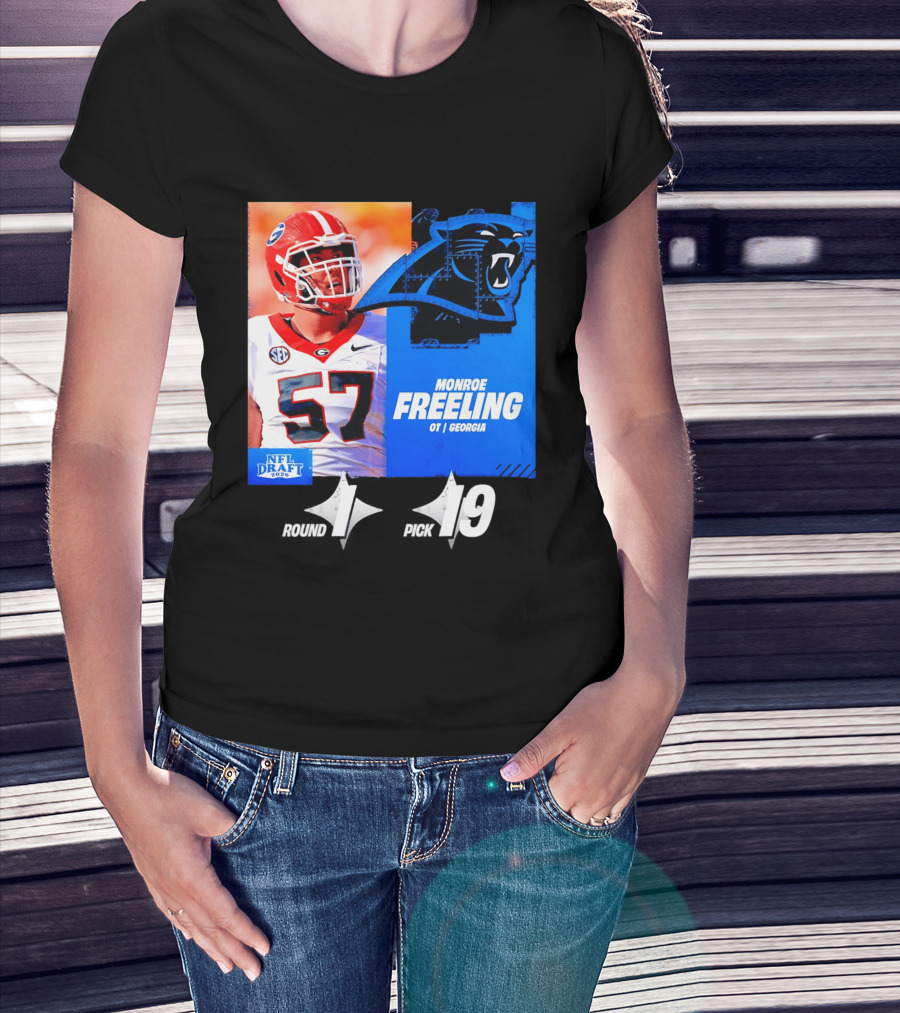 Monroe Freeling Georgia OT Round 1 Pick 19 Carolina Panthers 2026 NFL Draft T-Shirt