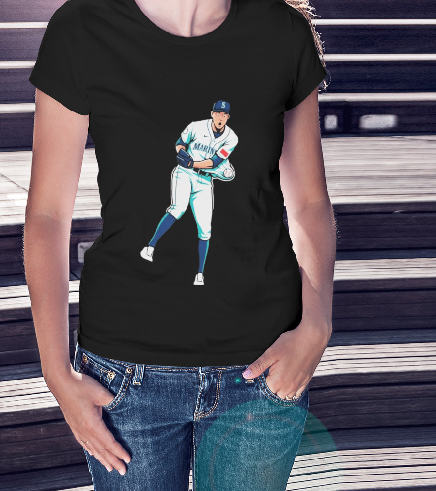 Mariners Gogan Gilbert Baseball Pitcher Action Scene T-Shirt