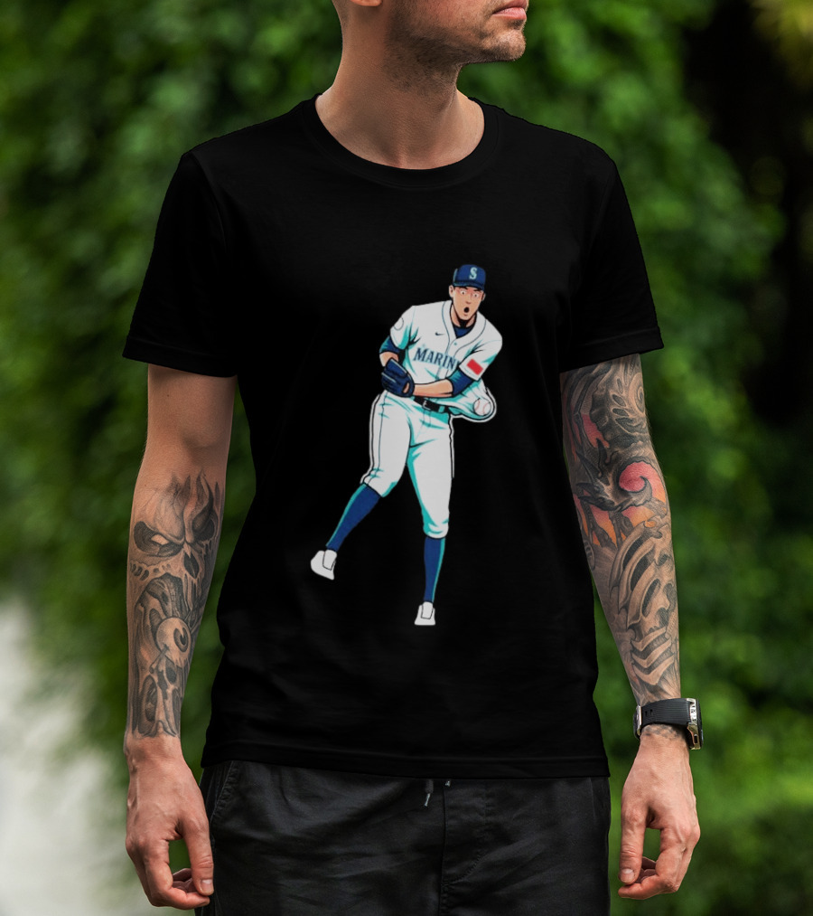Mariners Gogan Gilbert Baseball Pitcher Action Scene T-Shirt