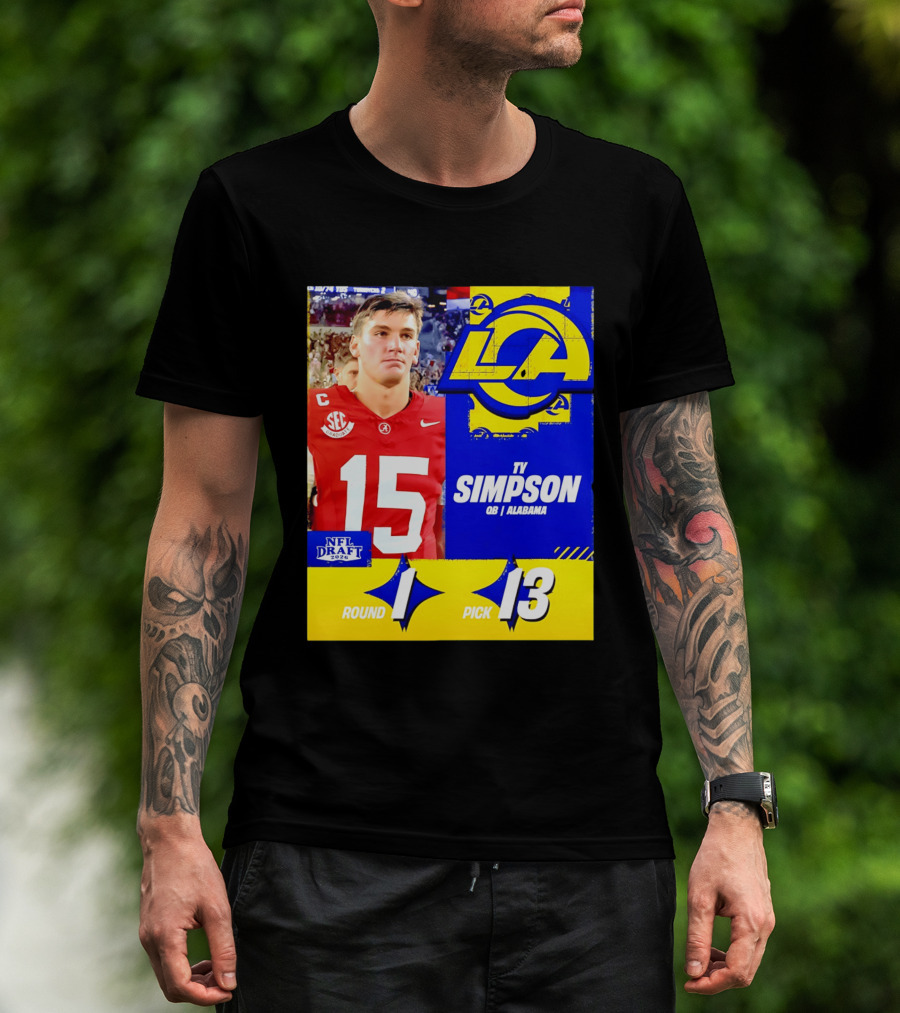 Ty Simpson Los Angeles Rams NFL Draft 2026 Round 1 Pick 13 Alabama T-Shirt