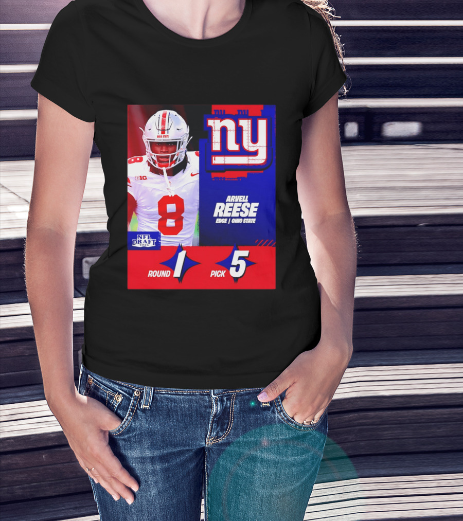 New York Giants NFL Draft 2026 Arvell Reese Ohio State Round 1 Pick 5 T-Shirt